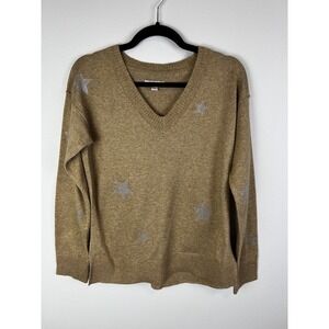 Knox Rose Women's Brown V-Neck Sweater With Star Jewel Accents Size S NWOT